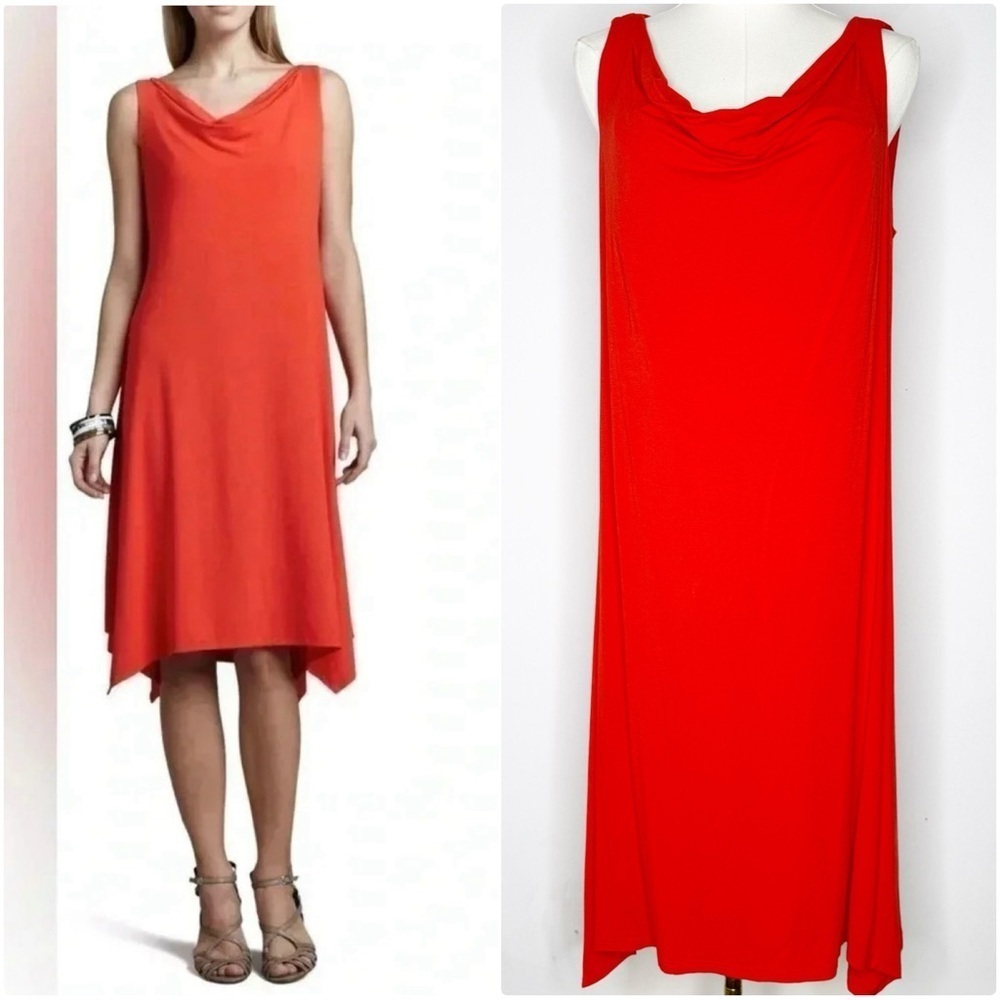 Eileen Fisher Viscose Jersey Stretch Cowl Neck Knee Length Firefly Dress Size M